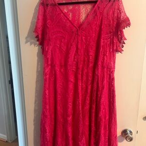torrid Hot Pink Lace Midi Dress with V-Neck